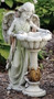 This garden statue features an angel standing at a birdbath looking in. The statue has a natural cement finish with touches of gold and pink.
Details:
Dimensions: 23"H x 14"W x 12.25"D
Weighs approx 13 lbs
Resin and stone mix