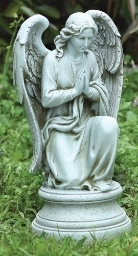 This garden statue can make a great addition to your outdoor space. This statue features an angel kneeling on a pedestal with her hands together in prayer. Dimensions of the Praying Angel Statue are 17.75"H x 9.5"W x 8"D. The Praying Angel Statue is made of a resin and stone mix. Weight 6 lbs