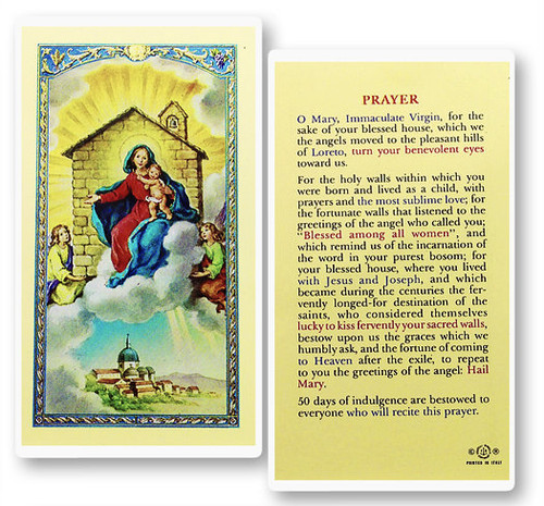 Clear, laminated Italian holy card.  Laminated Holy Card Features World Famous Fratelli-Bonella Artwork.  Measures 2.5'' x 4.5''
Patron Saint of Air Flights