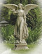 Walking angel garden statue on a pedestal.