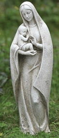 From the Garden Collection ~  The Madonna and Child Statue. The Madonna and Child statues stands 14"H 4.25"W x 4"D. The Madonna and Child statue is made of a resin/stone mix and will made a beautiful addition to any garden!