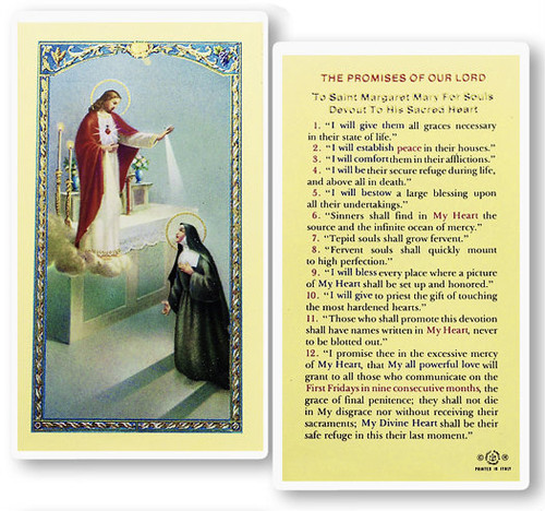 The Promises of Our Lord. A clear, laminated Italian holy card. Features World Famous Fratelli-Bonella Artwork. 2.5'' x 4.5''