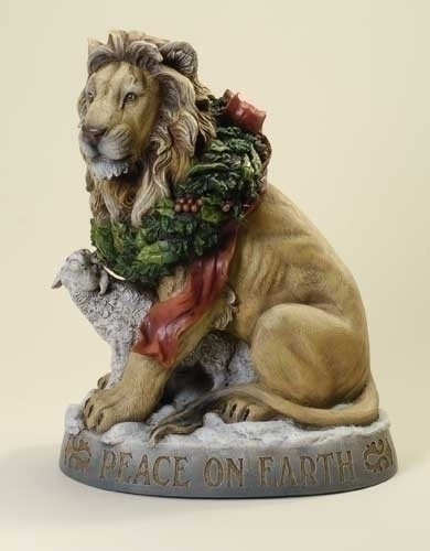 Lion and Lamb Figure ~ "Peace On Earth". 19.25"H x 14.75"W  x 10.5"D. Resin/Stone Mix