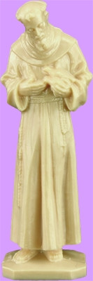 3" Statue-St. Francis Statue is carefully crafted and molded in Vinyl with an exclusive process for years of lasting use. Approximate sizes 3", 4" or 6"  available. Tan color only. Details differ for each statue size.

