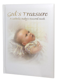 White Padded Hardcover Baby Book records both the spiritual and physical development of a baby from birth through 8th grade. Includes a photo section.  Gift Boxed. 8 1/2 x 11" ~ 48 pgs ~ Illustrated by Kathy Fincher