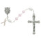 7mm Pink and White Beads with Pewter Miraculous Centerwith Breast Cancer Symbol Attached  & Pewter Crucifix
Deluxe gift box included