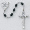 4 x 6mm Black Oval Glass Bead Rosary. Silver Oxidised 4-way Medal Center and Crucifix. Deluxe Gift Box Included

