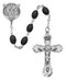 139L-BKF  - 6 X 8mm Black Wood Bead 23" Rosary. Sterling (4-way medal) Center and Crucifix. Deluxe Gift Box Included
