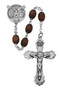 139L-BRF - 6 X 8mm Brown Wood Bead 23" Rosary. Sterling (4-way medal) Center and Crucifix. Deluxe Gift Box Included
