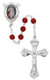 6MM Red Genuine Crystal Glass Beads Divine Mercy Rosary. Rosary has a rhodioum plated pewter 1" crucifix and centerpiece measures 1 3/4" x 1'. The Divine Mercy Red Glass Bead Rosary is 20" long and comes in a deluxe gift box. Made in the USA.
