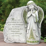 Celtic Garden Collection. Celtic Angel Garden Stone with Irish Blessing. Dimensions: 9.75"H x 9.5"W x 3.75"D. Resin/Stone Mix