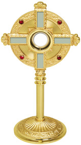 Gold ostensorium with red crystals and cross design