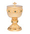24Kt gold plate, 8 3/4"H., genuine jade and mother of pearl stones on cup, node and base. 300 Host Ciborium, based on 1 3/8" host 