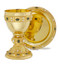 24kt Gold Plated Chalice and Footed Paten,Genuine Jade and Mother of Pearl, Abbott Suger Style; Ht. 7 ½”.,  18 oz.,  7 7/8” footed paten. Modern version of the Abbott Suger. Genuine sapphire and mother of pearl stones. Silver Plate and Sterling Silver Versions Available ~ Engraving Available