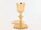 Chalice  A-9782 comes in 24Kt gold plate with gold oxidized base.  Chalice stands 8 7/8"H and holds 8 oz. Chalice comes with a deep well paten measuring 6 3/8".   
