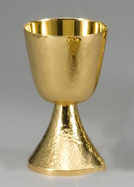 24 KT Goldplated Communion Cup in Round Hammered Finish. Measures 7" height, 16 oz. cup capacity , 4" cup diameter.  Inside Cup: Bright Polish finish.