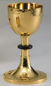 Chalice with Round Hammered outside finish and bright polished inside. 8-5/8" high, 4" cup diameter.  Available with sterling cup..Please select option

 