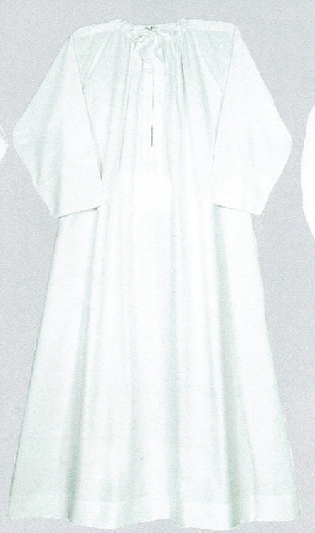 Image of a permanent press, combed cotton alb, which is a white and ankle-length garment. See product description for size chart.