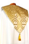 Cope ~ 2043 ~
Tailored in a white linen-weave polyester with  gold and white satin brocade. 