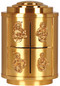 26K Two-tone gold plate. Cross and Four Evangelists on door. Dimensions: 16 3/4” H. x 11 3/4” dia. Door opening: 11 1/2” H. x 8” W. Wt. 36 lbs.