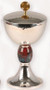 Bright silver plated with gold lined cup. Hammered finish on cup and base. Real bloodstone node.  9 1/4” H., 4 3/4” diameter cup, 4” base, 370 host capacity (based on 1 1/78" host).