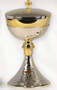 Gold and silver plated.9” H., 4 5/8” diameter cup. 4 1/2” base. 300 host capacity based on 1 1/8" host.