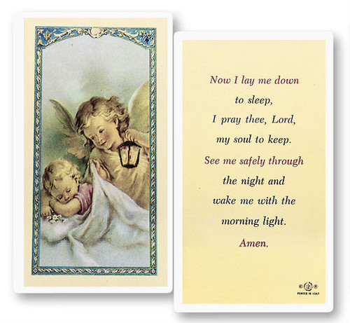 Clear, laminated Italian holy cards with Gold Accents. Features World Famous Fratelli-Bonella Artwork. 2.5'' x 4.5''  "Now I lay me down to sleep, I pray thee, Lord, my soul to keep.  See me safely through the night and wake with the morning light. Amen."