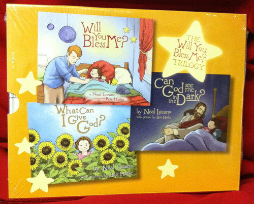 As you read aloud, you and your child will be able to travel with Anna from a familiar relationship with Dad, Grandpa or Grandma, into the life of the boy Jesus as he hears from His mother the Christmas story.  Experience the resurrection and the joy of Penteost or encounter the compassion of Jesus through the eyes of the boy whose lunch fed five thousand. Adults and children alike are invited to experience the nearness of God-as together they ask the questions that everone deserves to have answered.

"'Will You Bless Me?' is designed to lead the reader to moments of loving intimacy with a child, speaking words that call forth the child's true identity."Neal Lozano. Trilogy contains the hard books, "Will You Bless Me?", "Can God See Me in the Dark?" and "What Can I give God?"