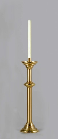 Finely crafted of solid brass, and hand finished in a combination of bright and satin surface then protected with a bronze lacquer.Weighted bases for stability.  Brass Paschal Candlestick measures 42 ½" tall with 12" diameter base. Sockets up to 3" are available at standard price.  This paschal candlestick comes with standard socket to accommodate 1-15/16" Paschal Candles, unless otherwise specified. Please write your specific selection in box. Complements Sanctuary Appointment items 1930, 1934, 1932S, 1932SL, and 1930B. MADE IN THE USA