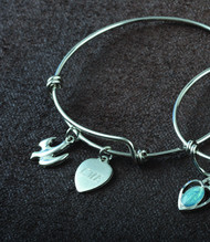 Confirmation Bangle of Faith with Holy Spirit Dove Charm and Engraveable Heart Charm.  Three Initials only for engraving!