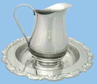 Bright pewter finish ewer is 8-1/2" Height and has a 4" Base diameter. 38oz Capacity. 