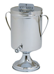 Holy or Baptismal Water Urn Shown with Handles - 449(H)-2 gallon capacity. Stainless steel container. 15" Height ~ 7" Base. Available with either "Holy Water" or "Baptismal Water" sign.  Comes with or without handles-please specify