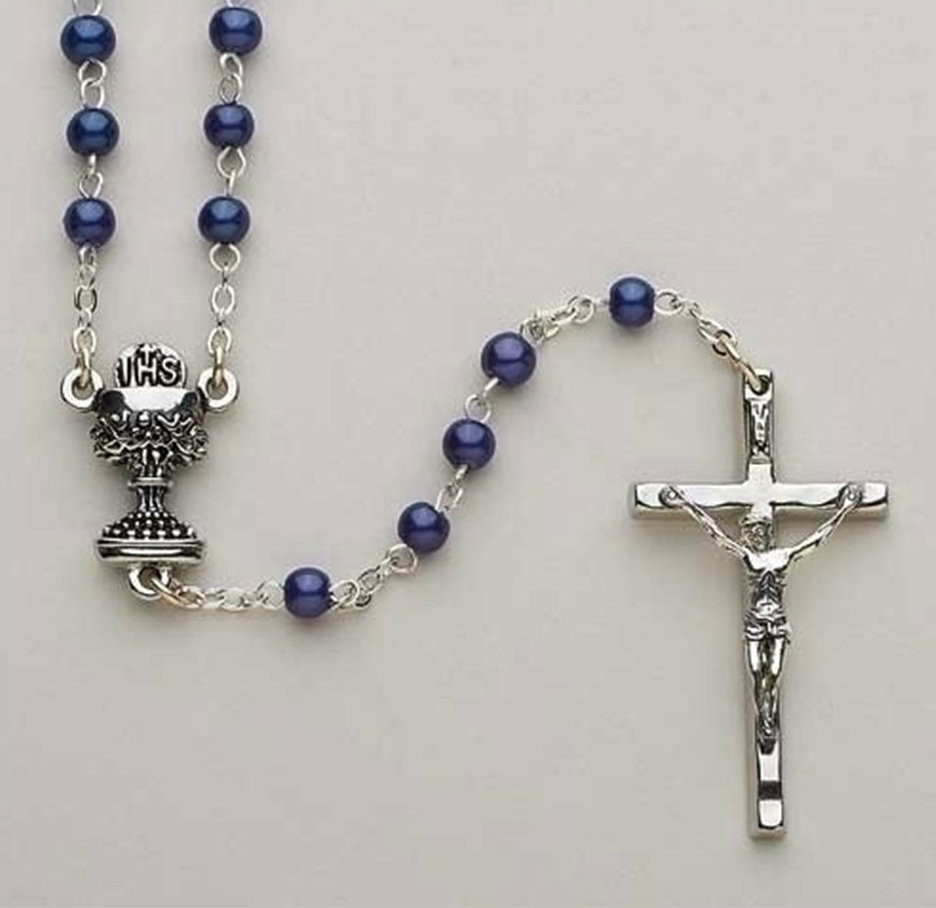 Rosary in Glass Jar Bottle Beads-Pearl-Catholic Crucifix Necklace Saint Jude.