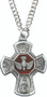 1 -1/4" x 7/8" Antique Pewter 4-Way Cross on a 24" rhodium plated chain. Center of cross is red enamel with the Holy Spirit. Perfect for a Confirmation gift!