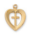 Youth size gold over silver cross inside a heart pendant on an 18" stainless steel chain.