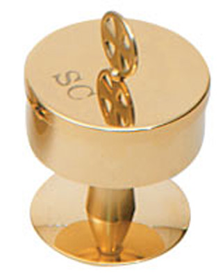 4" Height Gold plated. Container 2-3/4" OD x 3/4" deep. Threaded cover engraved SC