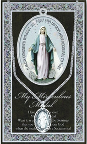 Mary Miraculous Medal ~ 1.125" Genuine Pewter Saint Medal with Stainless Steel Chain. Silver Embossed Pamphlet with Patron Saint Information and Prayer Included. Biography/History of Saint and gives the Patron's attributes, Feast Day and Appropriate Prayer. (3.25"x 5.5")