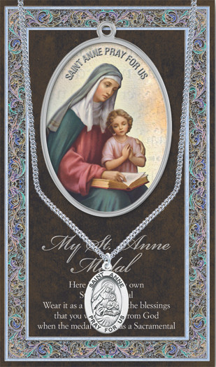 Patron of Mothers, Women Unable to have Children, Horseriders. 1.125" Genuine Pewter Medal with Stainless Steel Chain. Gold Embossed  Prayer Card included with short biography of the saint included. (3.25"x 5.5")