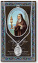 St. Clare, Patron Saint of Eye Disorders and Television. A 1.125" Genuine Pewter Medal with Stainless Steel Chain. Gold Embossed  Prayer Card included with short biography of the saint included. (3.25"x 5.5")