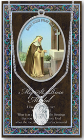 Patron Saint of Vanity, Latin America, Philippines, South America. A 1.125" Genuine Pewter Medal with Stainless Steel Chain. Gold Embossed  Prayer Card included with short biography of the saint included. (3.25"x 5.5")

 