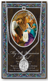 Patron of Laundry Workers, Photographers. A 1.125" Genuine Pewter Medal with Stainless Steel Chain. Gold Embossed  Prayer Card included with short biography of the saint included. (3.25"x 5.5")