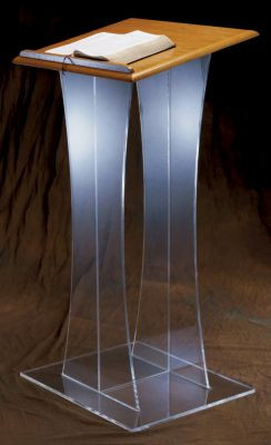 Dimensions: 43" height, 20" width, 18" depth. Top: 3/4" for wood ~ 3/8" for acrylic. Base: 3/8" acrylic. Pedestal: 3/8" acrylic