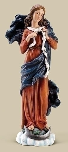 10" statue of Mary, the Undoer of Knots Statue ~ Dimensions: 10"H x  4"W x  3"D. Resin/stone mix.