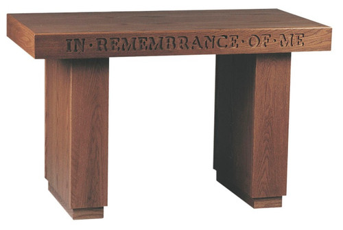Communion Table is made of the finest quality red oak in a simple timeless design!  Built using red oak lumber and veneers.16 standard stains to choose from.  Finished with specially formulated Enduracote III, a catalyzed lacquer that is resistant to water and other stains. Dimensions: 30" height, 48" width, 24" depth