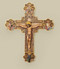 12" Apostles Crucifix. Resin Stone Mix material. Dimensions: 12"H x 9.75"W x 1.13"D. Inspired by 14th Century Florentine design, this striking crucifix portrays Jesus framed in gold scrollwork, surrounded by His Twelve Apostles. The delicate painting and intricate detail make this piece a splendid example of the Renaissance art movement. 