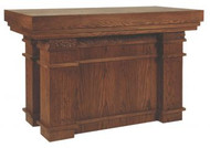 This handsome Altar comes with a layered top, fluted pedestals, and beautiful Wheat and Grape carving on all sides.
Dimensions: 39" height, 60" width, 30" depth

 