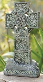 16" Celtic Garden Statuary with rough stone look.Dimensions: 16.25"H x 8.5"W x 3.5"D. Made of a  Stone/Resin Mix.

 