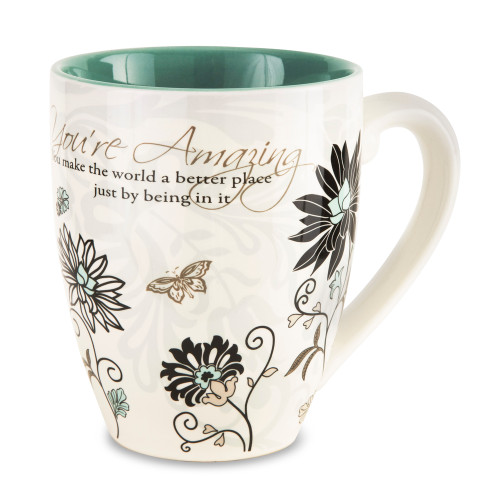 Large Flower Print Praise Coffee Mug, 20 oz
From the Mark My Words Collection comes this 4.75" ~ 20 ounce ceramic mug.  "You're Amazing! You make the world a better place just by being in it." written on front of mug.