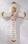 8.25" Girl Praying Cross with the words "God hold me in your arms with love" . Resin/Stone Mix. Measurements are 8.125" x 5.25"W x 0.875"D.