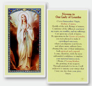 Novena to Our Lady of Lourdes Laminated Holy Card.  2.5" x 4.5".  A clear, laminated Italian holy cards with Gold Accents. Features World Famous Fratelli-Bonella Artwork.